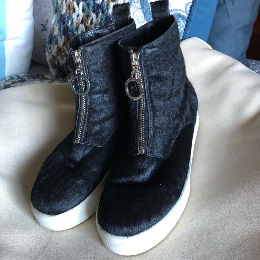 PREOWNED Celine Ponyhair High Top Wedge Sneakers By Phoebe Philo Black, SZ 38